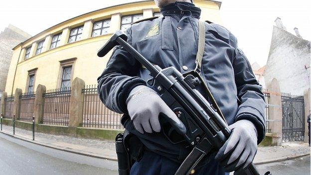 Armed police in central Copenhagen. 15 Feb 2015