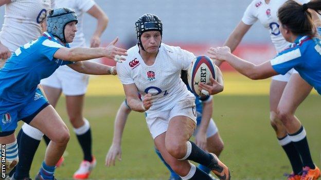 England's Bianca Blackburn makes a break