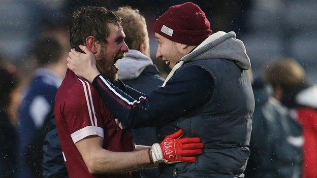 Slaughtneil's Francis McEldowney shows his delight after his team's All-Ireland semi-final victory