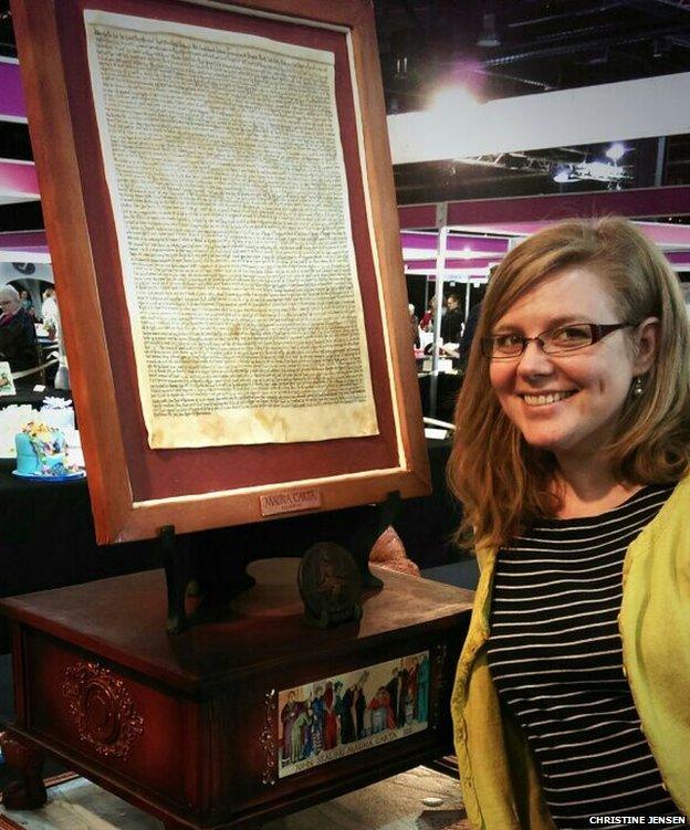 Christine Jensen with her Magna Carta cake