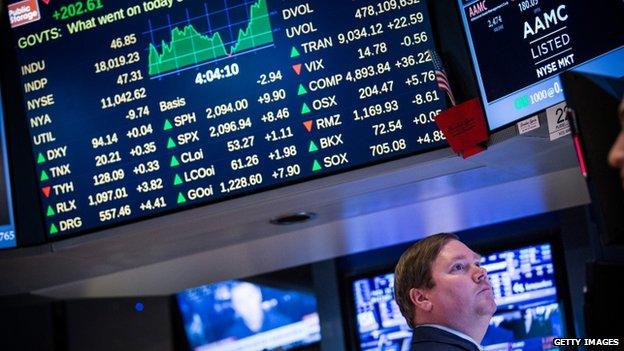 A trader works on the floor of the New York Stock Exchange during the afternoon of February 13, 2015 in New York City. The Dow Jones Industrial Average closed above 18,000 points for the first time in market history