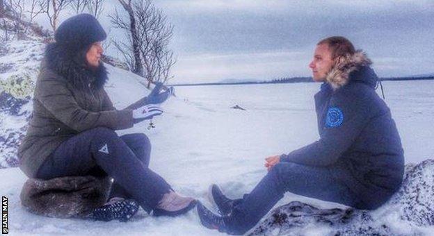 BBC F1 reporter Lee McKenzie interviewing Valtteri Bottas