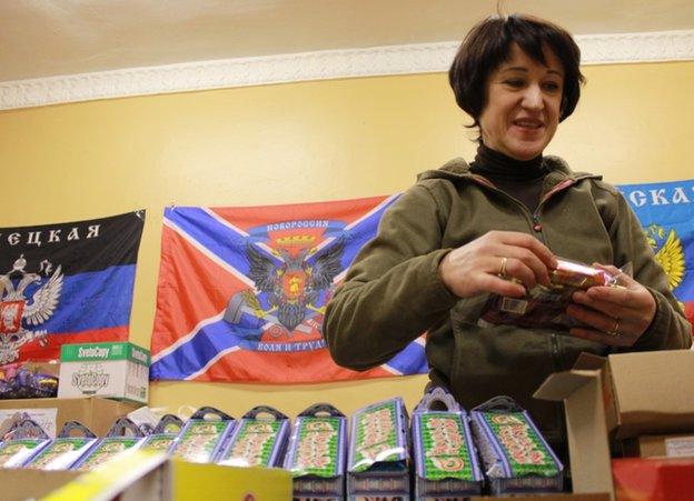 A collection point for donations to the Novorossiya cause in St Petersburg