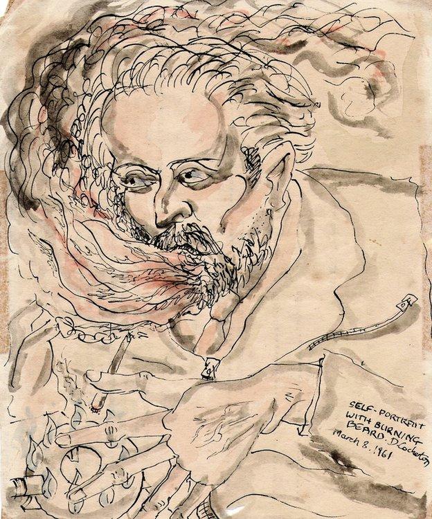 Self Portrait with Burning Beard by David Cockerton