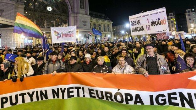 Protesters in Budapest (16 Feb)