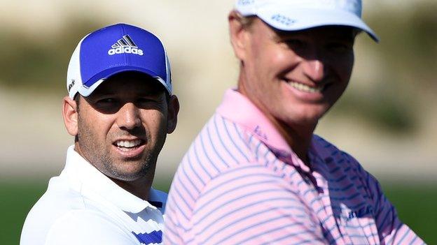 Sergio Garcia and Ernie Els at the Qatar Masters last month