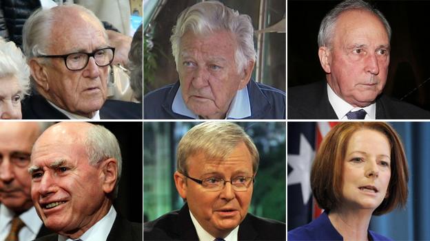 Malcolm Fraser, Bob Hawke, Paul Keating, John Howard, Kevin Rudd and Julia Gillard