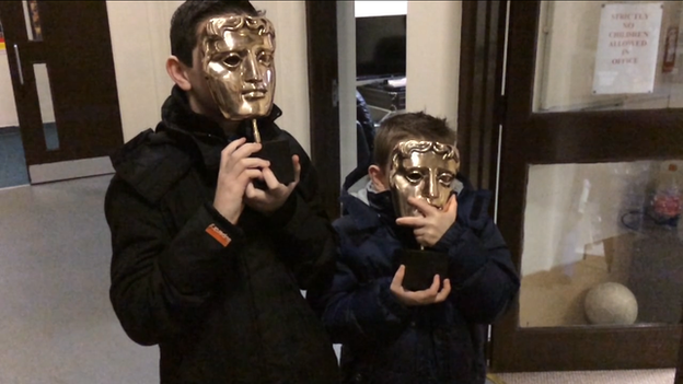 Aaron and Riley with the Baftas