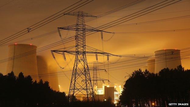 Power station with electricity pylon