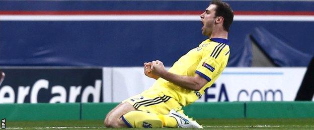 Branislav Ivanovic of Chelsea celebrates his goal