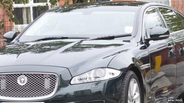 Prime Minister David Cameron's Jaguar car, damaged after scraping a curb