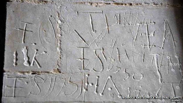 Graffiti, All Saints' and St Andrew's church, Kingston, Cambridgeshire