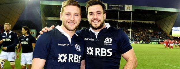 Finn Russell (left) and Alex Dunbar are also team-mates at Glasgow Warriors