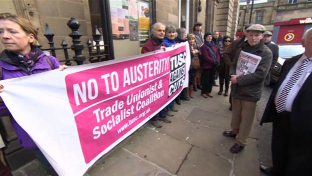 Protesters outside meeting