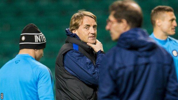 Roberto Mancini takes Inter training at Celtic Park