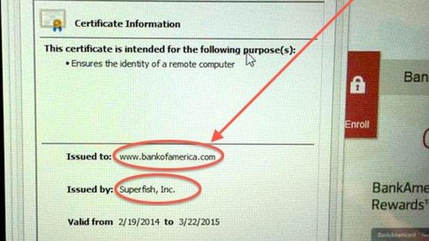Screen grab of how Superfish issues certificates