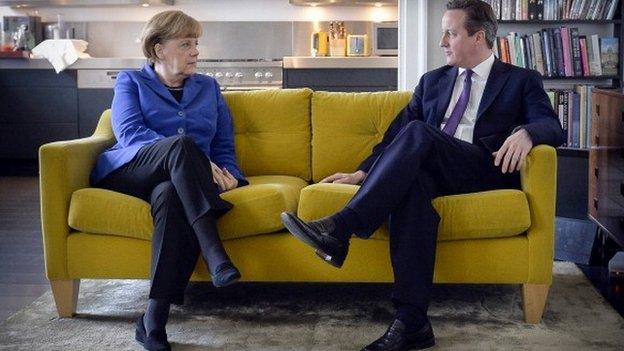 German Chancellor Angela Merkel and British Prime Minister David Cameron in Downing Street, February 27, 2014