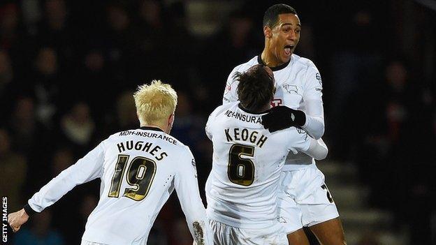Thomas Ince celebrates his goal against Bournemouth