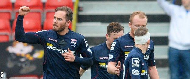 Martin Woods celebrates scoring for County against Motherwell