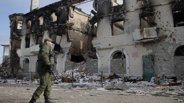 Destroyed building in eastern Ukrainian city of Uglegorsk, not far from Debaltseve. 19 Feb 2015