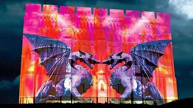 Artist impression of 3D projection on Norwich Castle