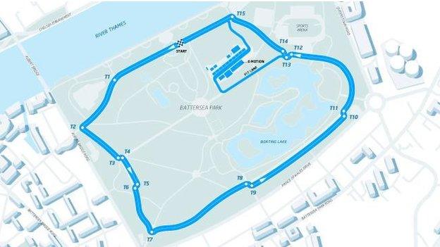 Route for Formula E race in Battersea