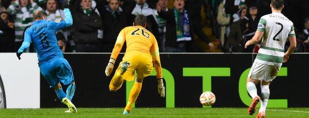 Rodrigo Palacio pounced on Celtic goalkeeper Craig Gordon's fumble to put Inter 3-2 ahead