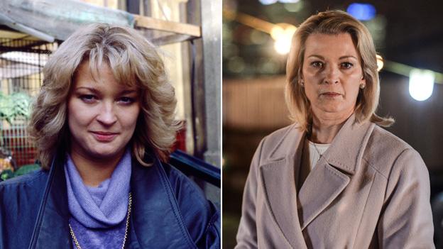 Gillian Taylforth as Kathy Beale in EastEnders, then and now