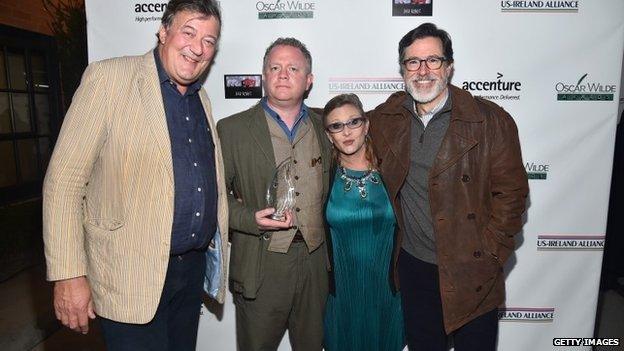 Stephen Fry, Colin Davidson, Carrie Fisher and Stephen Colbert