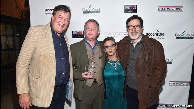 Stephen Fry, Colin Davidson, Carrie Fisher and Stephen Colbert