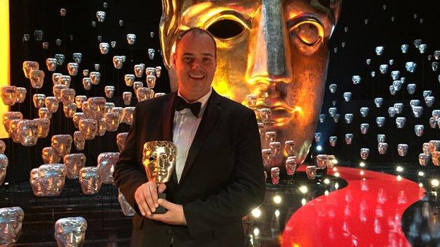 Sound mixer Ben Wilkins with his Bafta