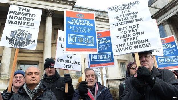 Striking workers at the National Gallery