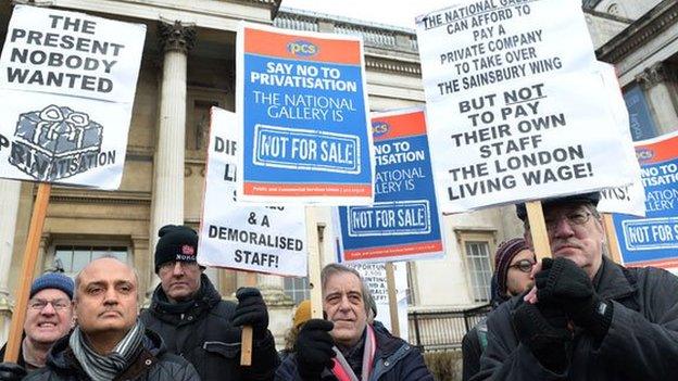 Striking workers at the National Gallery