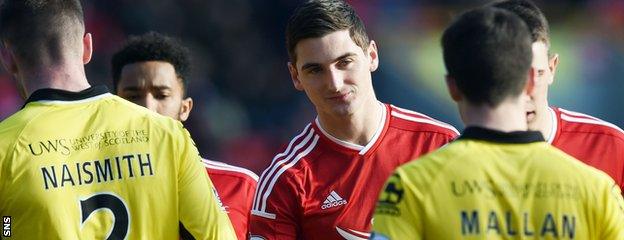 Aberdeen's Kenny McLean greets his former St Mirren team-mates.