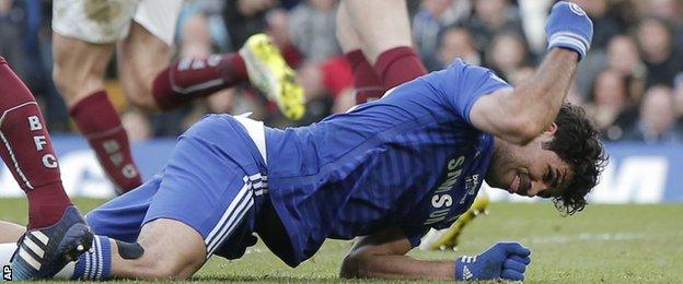 Chelsea striker Diego Costa was not happy when he was not awarded a penalty in the draw with Burnley