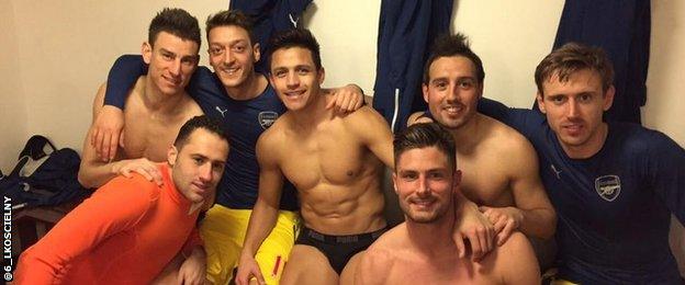 Arsenal players following their 2-1 win at Crystal Palace