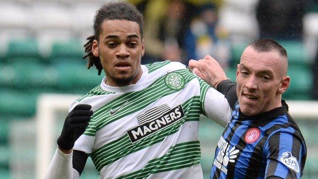 Celtic's Jason Denayer and Accies' Darian Mackinnon