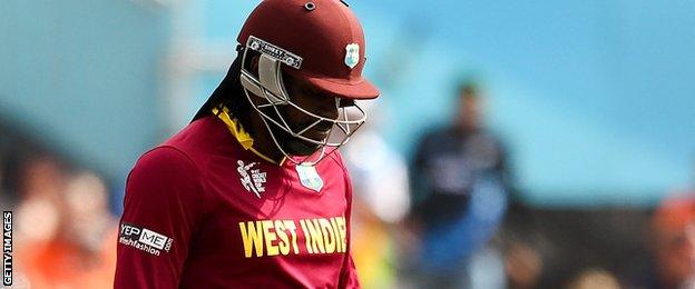 Chris Gayle dismissed for four against Pakistan