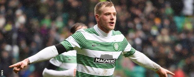 Celtic striker John Guidetti celebrates scoring