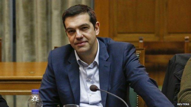 Greek PM Tsipras attends a cabinet meeting at the parliament building in Athens in February.