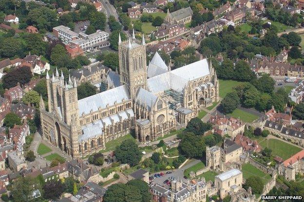 An aerial view of Lincoln Cathedral