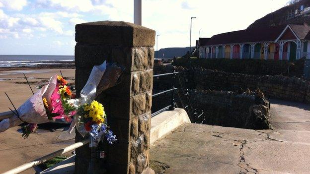 Flowers at the scene, at South Bay in Scarborough