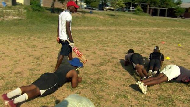 Players forced to 'plank' after one of the group dropped a catch