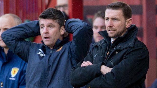 Manager Ian Baraclough (right) has so far failed to reverse Motherwell's fortunes.