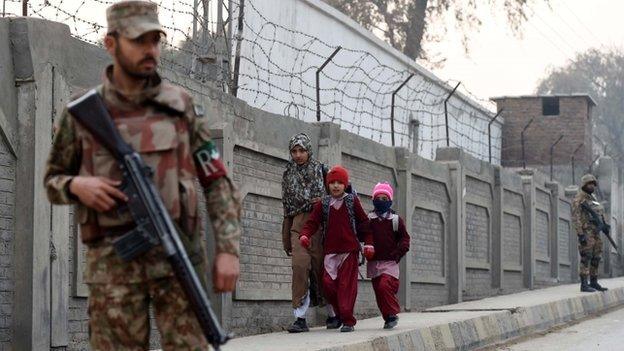 Pupils going back to school in Peshawar