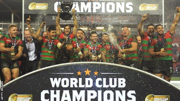 South Sydney Rabbitohs celebrate their World Club Challenge win over St Helens