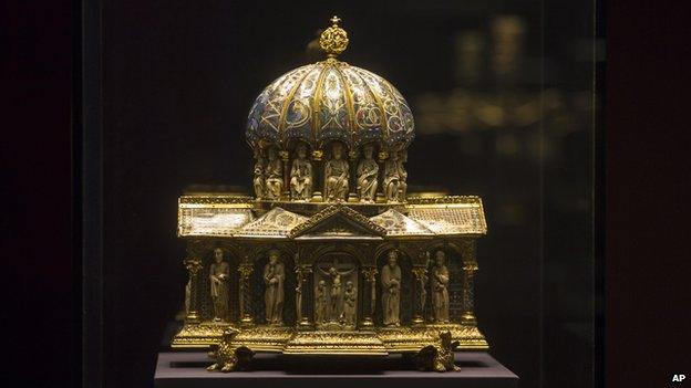 The medieval antique Dome Reliquary (13th century) of the Welfenschatz, is displayed at the Bode Museum in Berlin 9th January 2014