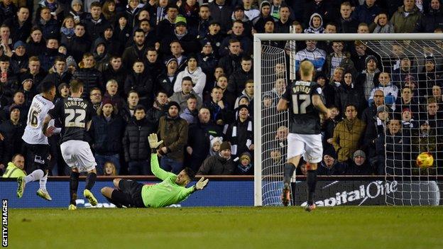 Jesse Lingard scores Derby's second goal