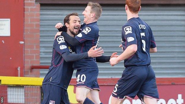 Raffaele De Vita is congratulated after netting against Partick Thistle