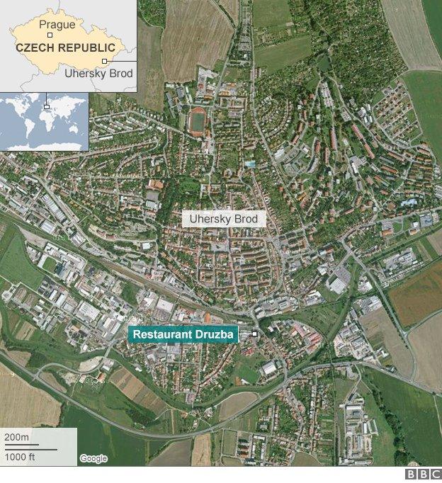 A map showing Uhersky Brod, in the eastern Czech Republic